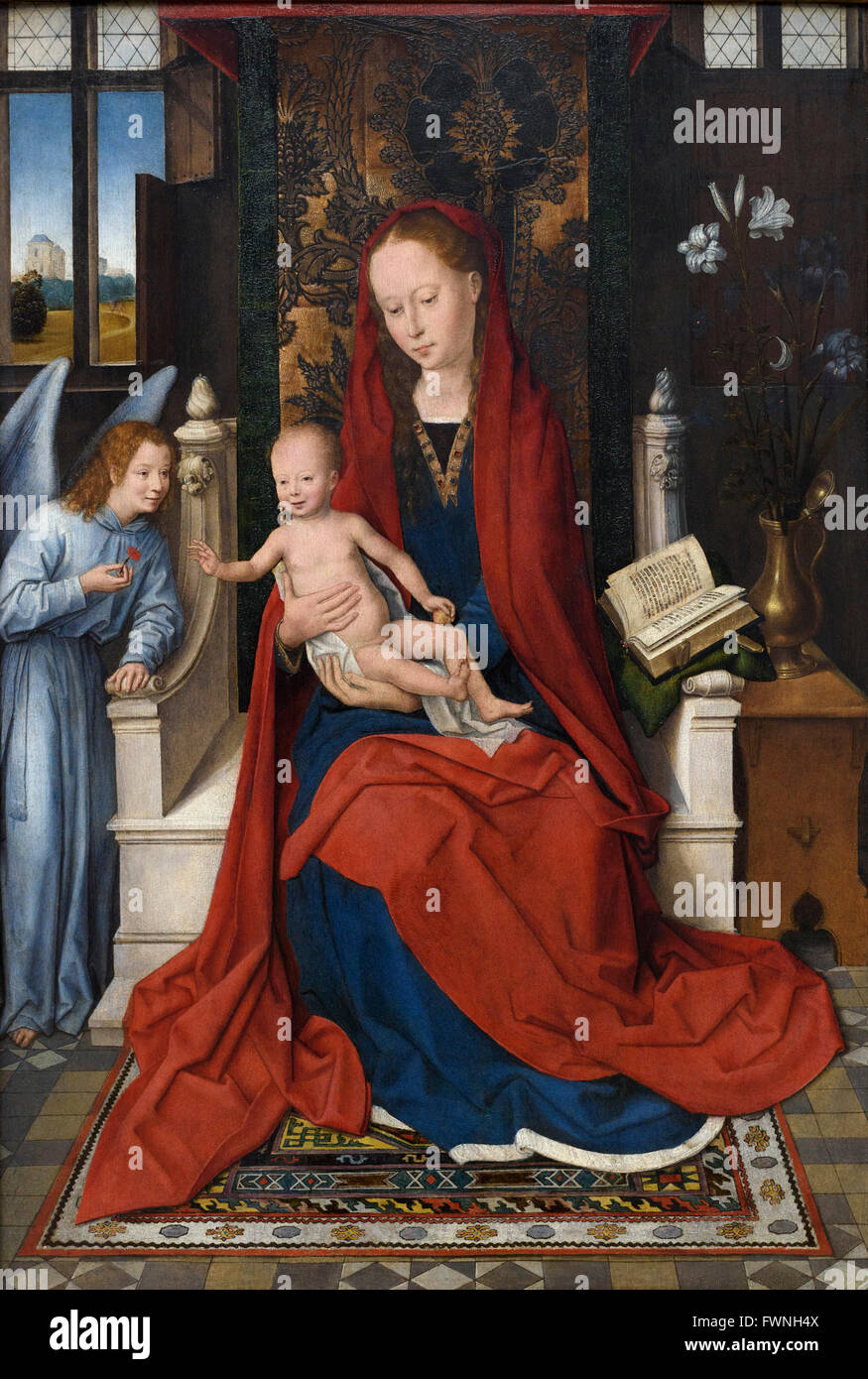 Hans Memling (ca.1440-1494), Virgin ont intronisé avec enfant et Ange, ca. 1485 Banque D'Images