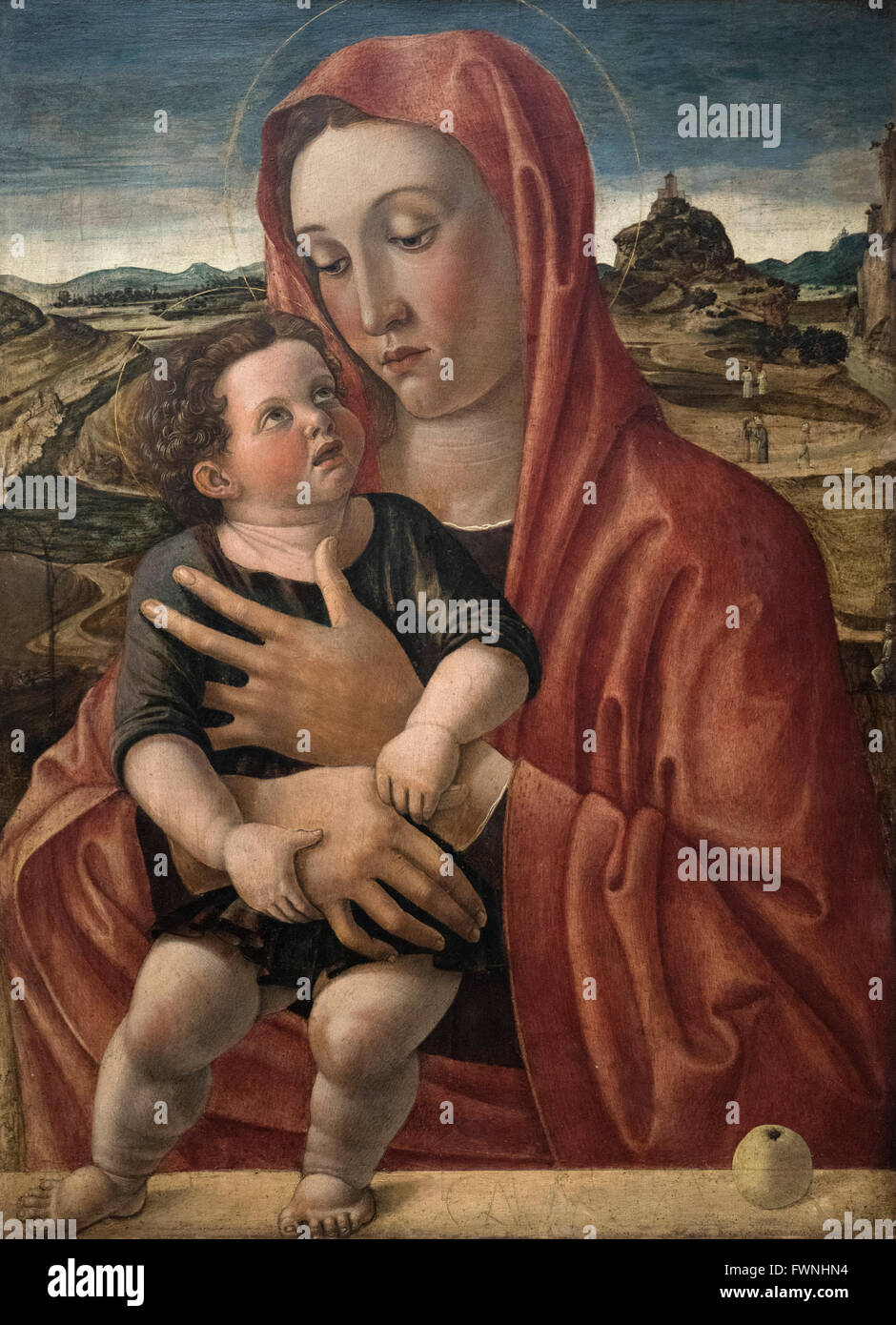 Giovanni Bellini (ca.1430-1516), Marie avec enfant debout sur un parapet, ca. 1460's. Banque D'Images