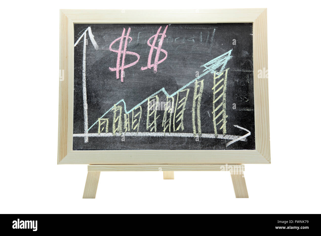 Dessin de craie sur tableau ou le tableau noir en grandissant de l'argent dollar graphique Banque D'Images