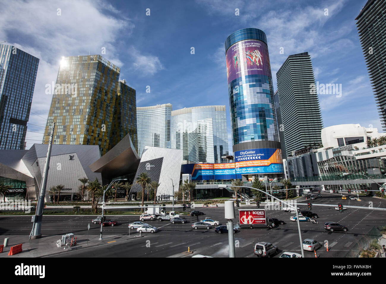 Développement commercial CityCenter et Harmon Hotel tower sur le Strip de Las Vegas, le 23 février 2012 au Paradis, au Nevada. L'Hôtel Harmon a été démantelée en 2014 en raison de vices de construction. Banque D'Images