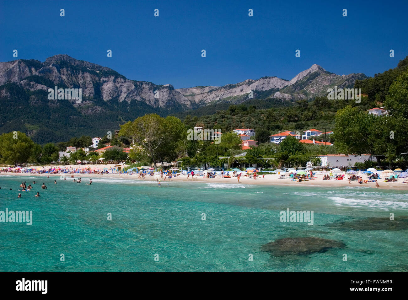 La plage de Chrysi Ammoudia Nord Egée grecque île de Thassos Grèce UE Union Européenne Europe Banque D'Images