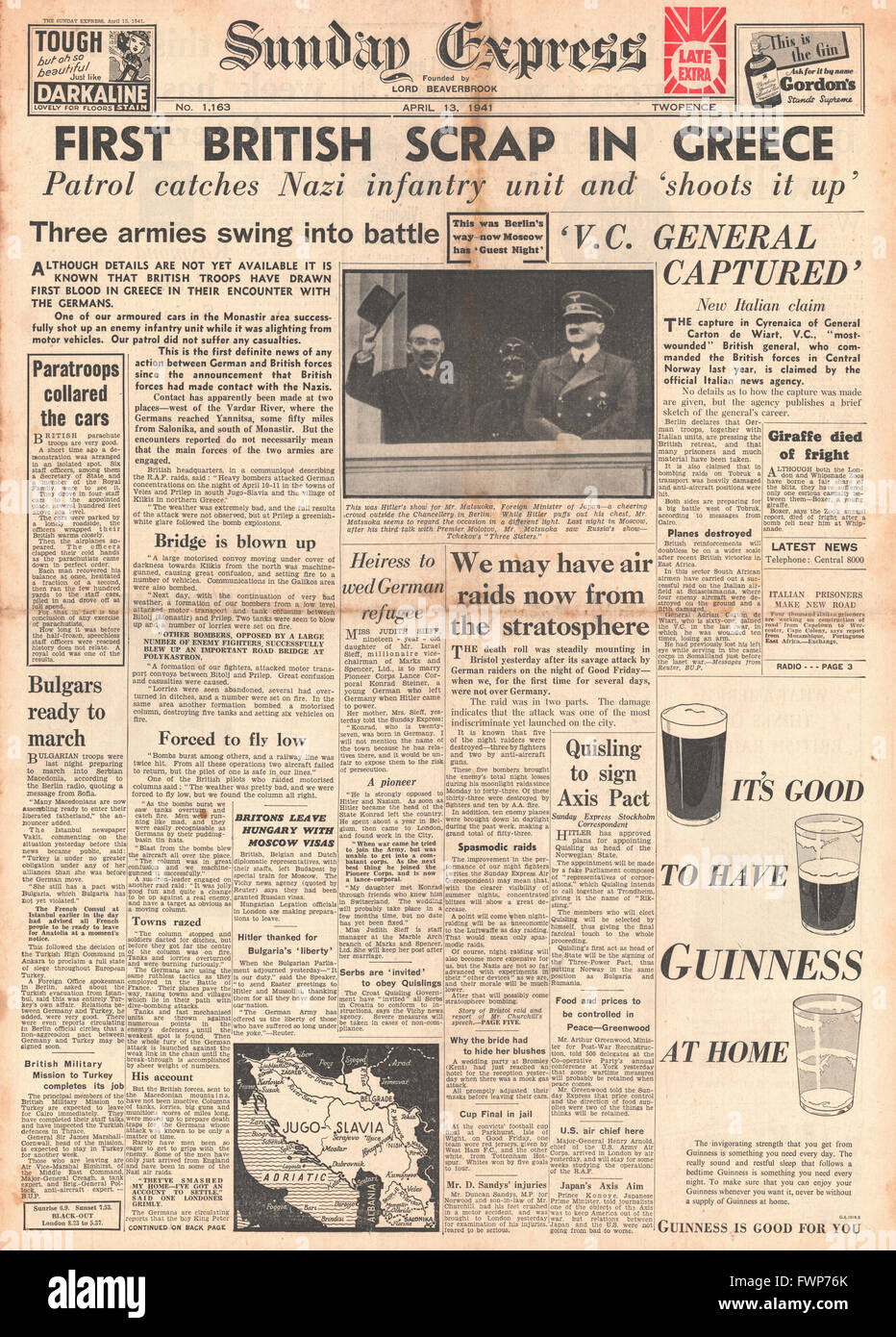 1941 Bataille de l'armée britannique Sunday Express les forces allemandes en Grèce Banque D'Images