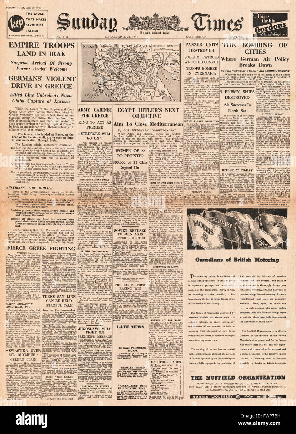 1941 front page Sunday Times terre des troupes de l'Empire en Iraq Banque D'Images