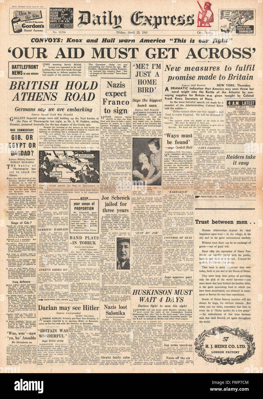 1941 front page Daily Express United States à l'aide à la Grande-Bretagne de convoi Banque D'Images