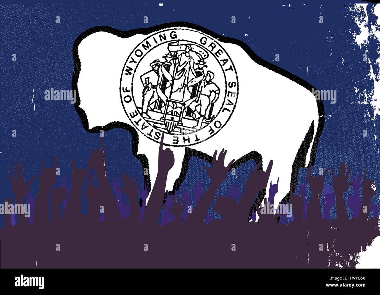Public visé professionnels réaction avec Wyoming State flag background Illustration de Vecteur