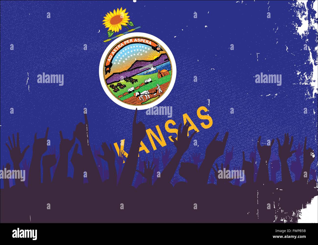 Public visé professionnels réaction avec Kansas State flag background Illustration de Vecteur