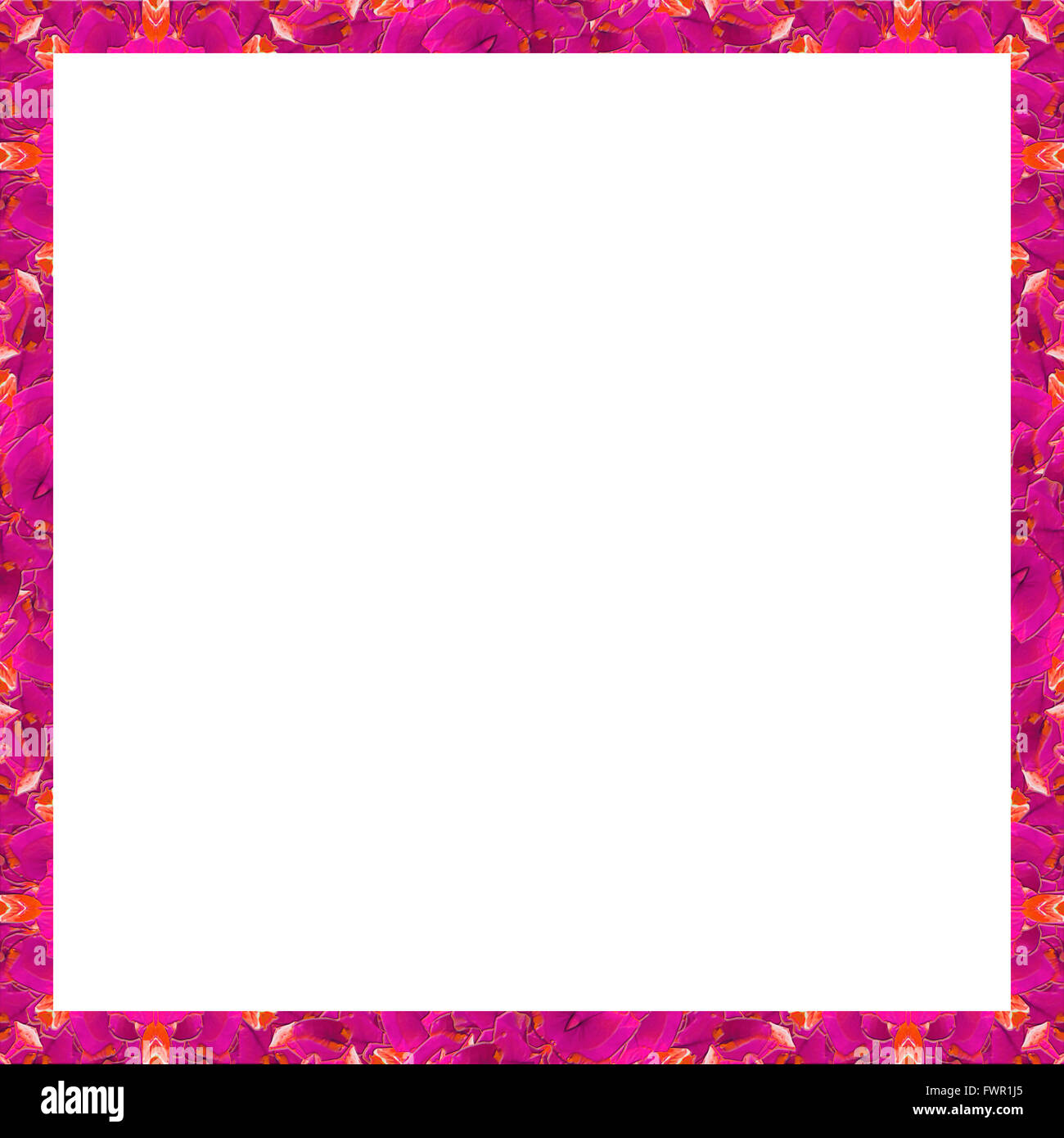 Avec cadre blanc floral stylisé transparent géométrique pattern design, dans des tons rose et orange border Banque D'Images