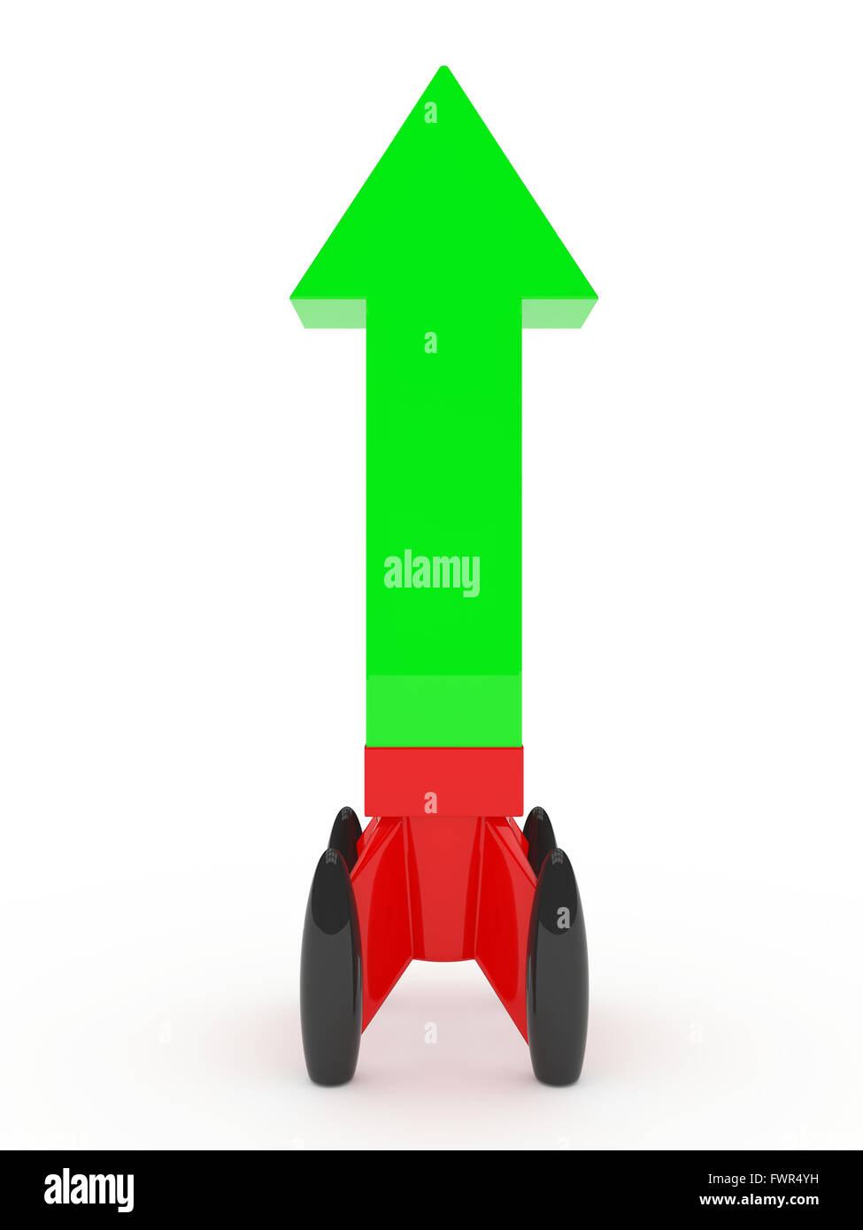 Symbole de flèche fusée propulsée isolé sur un fond blanc. Banque D'Images