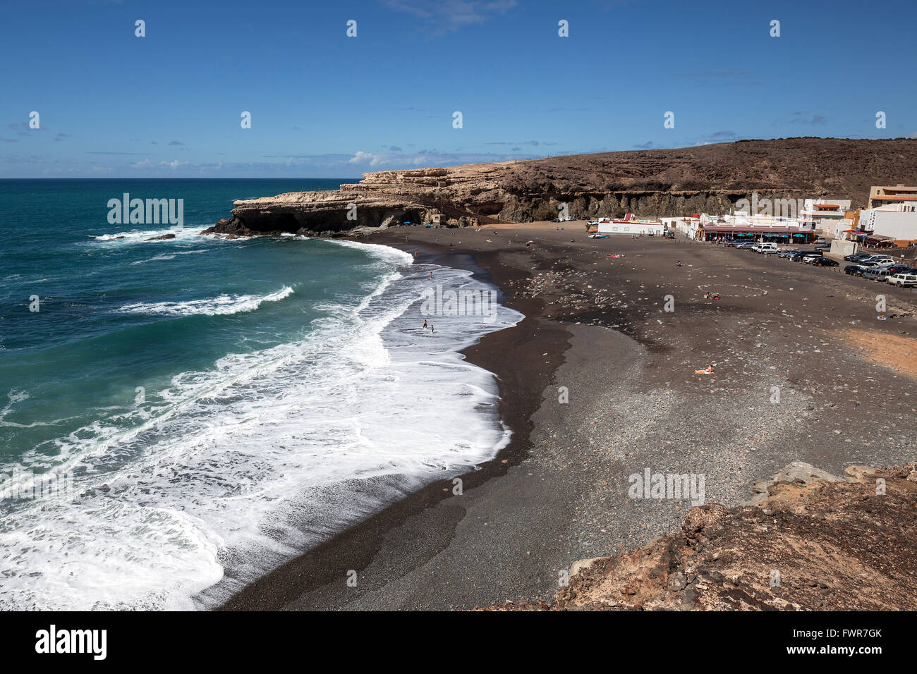 Village de pêcheurs Ajuy à la plage Playa de los Muertos, panorama, Fuerteventura, Îles Canaries, Espagne Banque D'Images