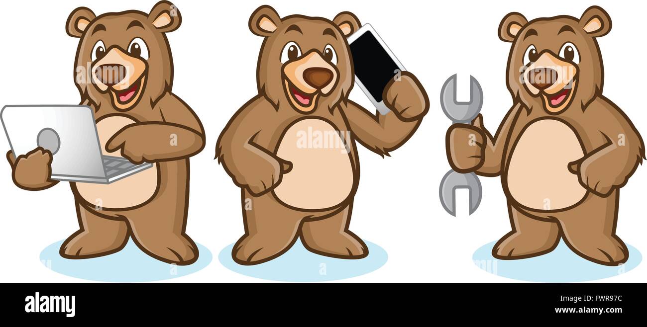 Grizzly Bear Mascot with laptop Illustration de Vecteur