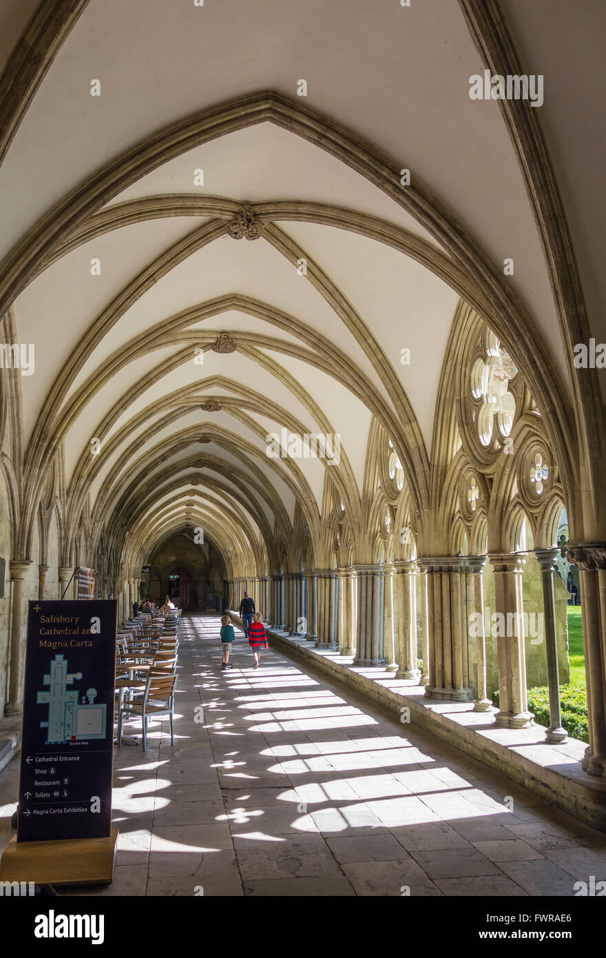 Le Cloître de la cathédrale de Salisbury, Wiltshire, Angleterre, Royaume-Uni Banque D'Images