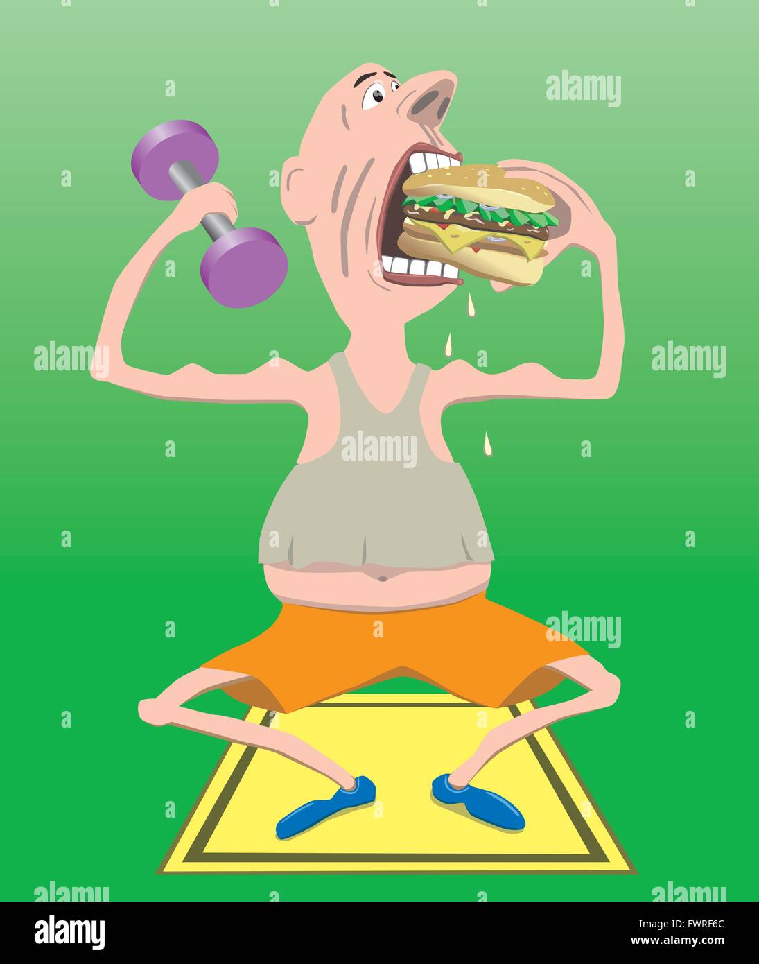 Un homme faisant l'exercice et manger un hamburger Illustration de Vecteur