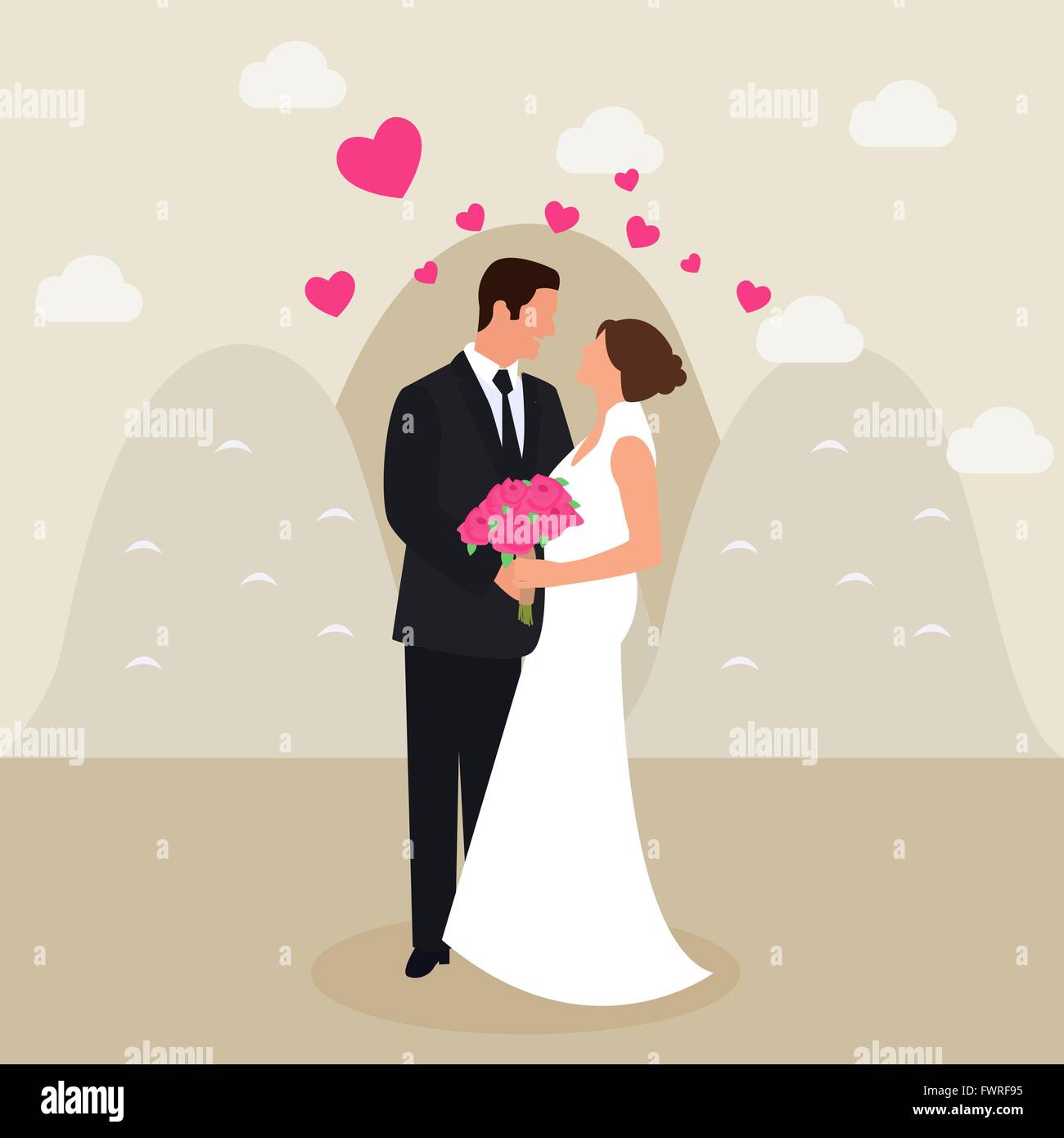 Homme Femme couple marié voir robe de mariage yeux love heart flower