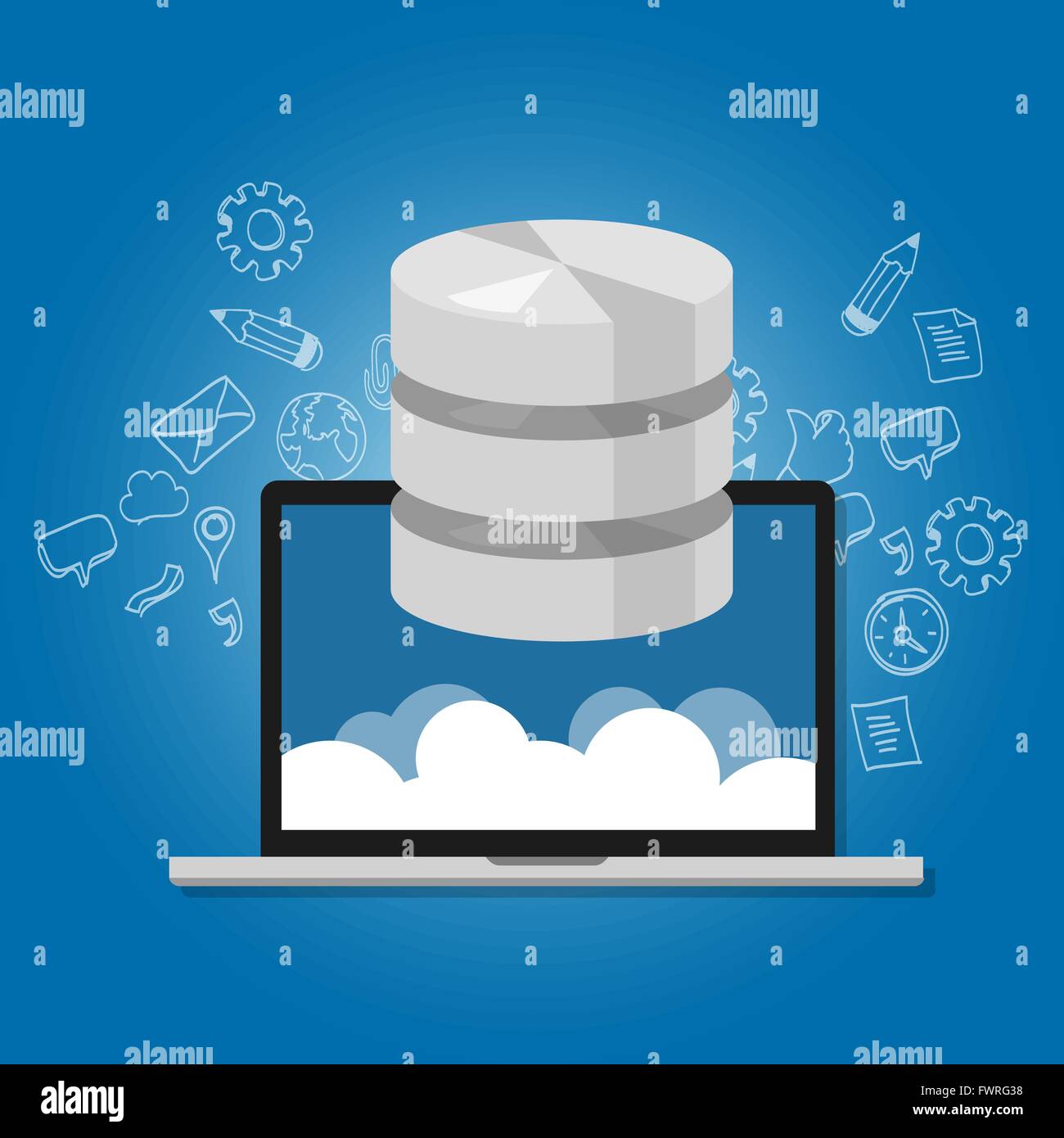 Les données de base de données dans le cloud de stockage multimédia réseau icône symbole coffre Illustration de Vecteur