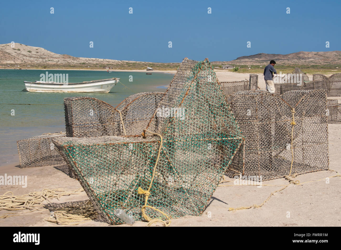 Pêche à l'homme avec les cages à La Guajira, Colombie Banque D'Images