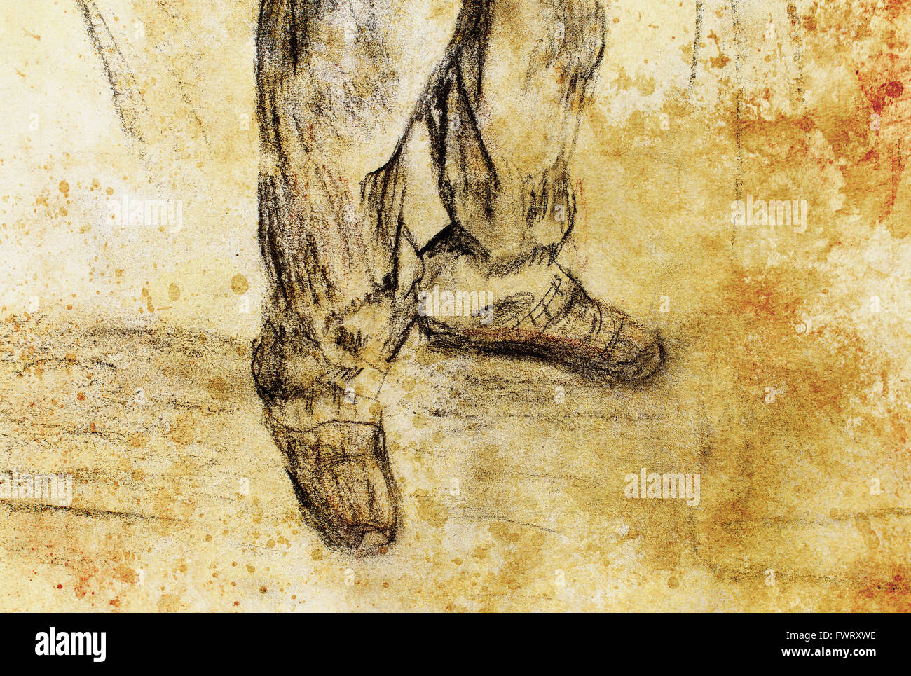 Dessin d'art et les jambes de l'homme résumé fond couleur Banque D'Images