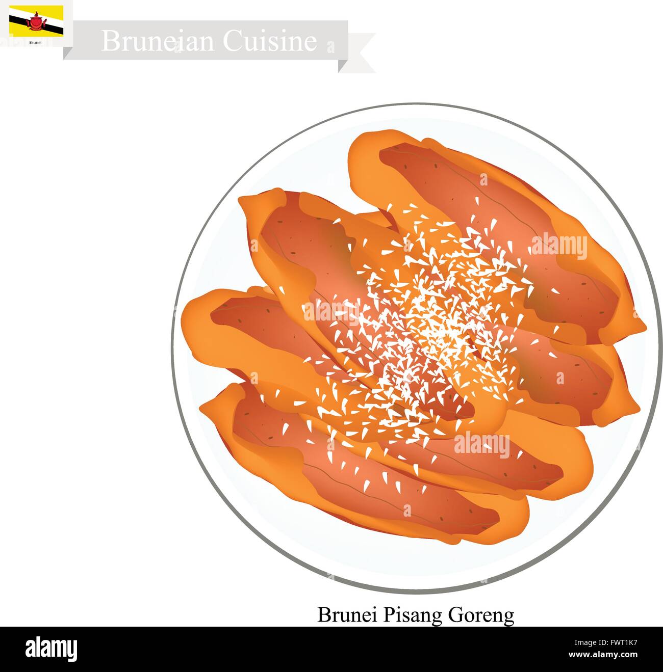 Cuisine brunéiens, Illustration de Pisang Goreng ou banane beignets. L'un des plus populaires Snack à Brunéi Darussalam. Illustration de Vecteur