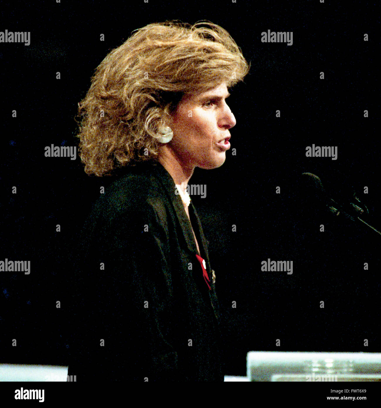New York, NY, USA, le 14 juillet, 1992 Elizabeth Glaser traite de la Convention nationale de nomination démocratique dans le Madison Square Garden. Elizabeth Glaser a été l'un des principaux activistes américains et défenseur des droits de l'enfance mariée à l'acteur et réalisateur Paul Michael Glaser. Elle a contracté le VIH au tout début de l'épidémie de SIDA moderne après avoir reçu une transfusion de sang contaminé par le VIH en 1981 en donnant la vie. Glaser est mort en 1994. Credit : Mark Reinstein Banque D'Images