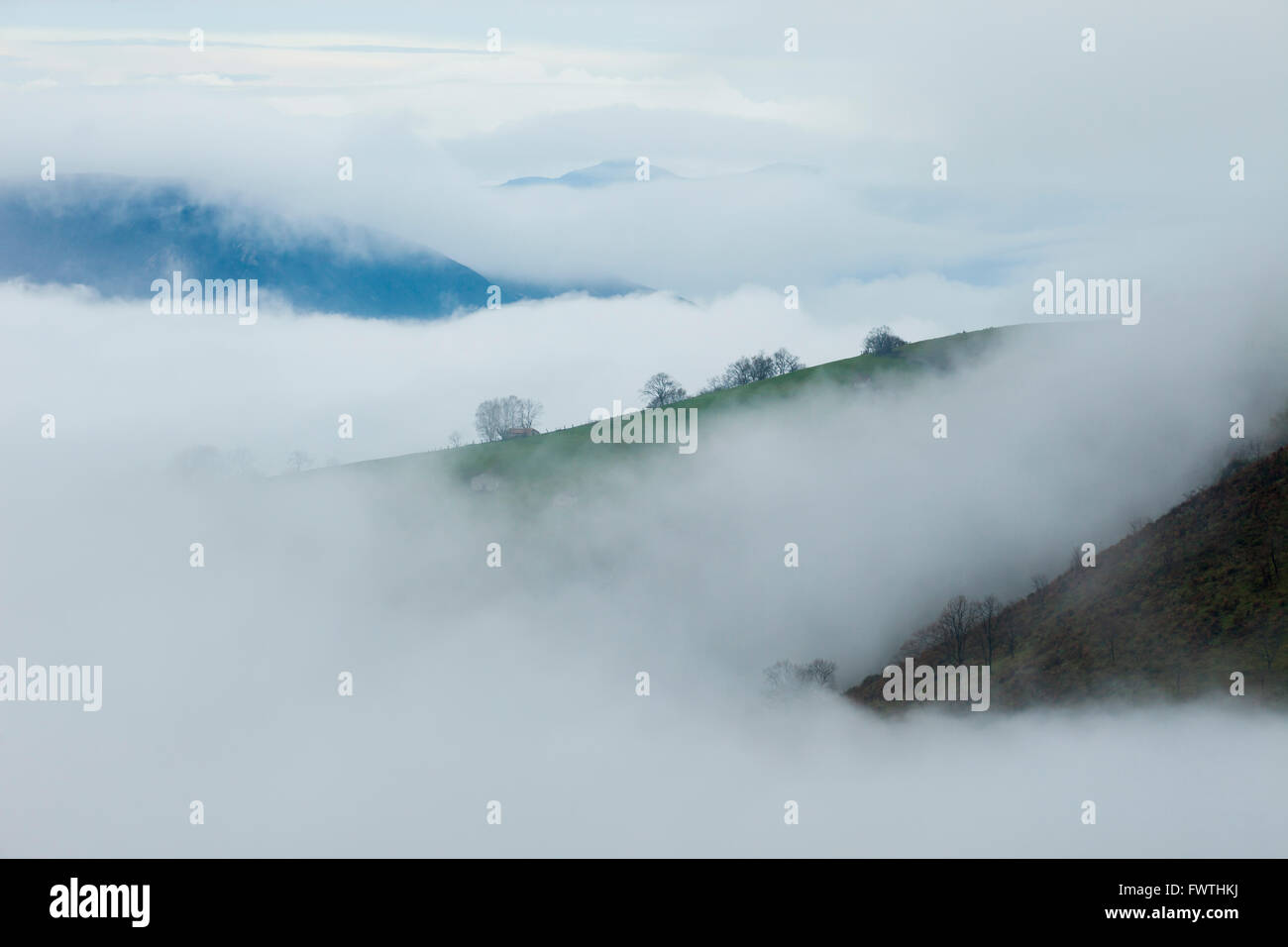 Matin brumeux dans Parc national des Picos de Europa, Asturias, Espagne. Banque D'Images