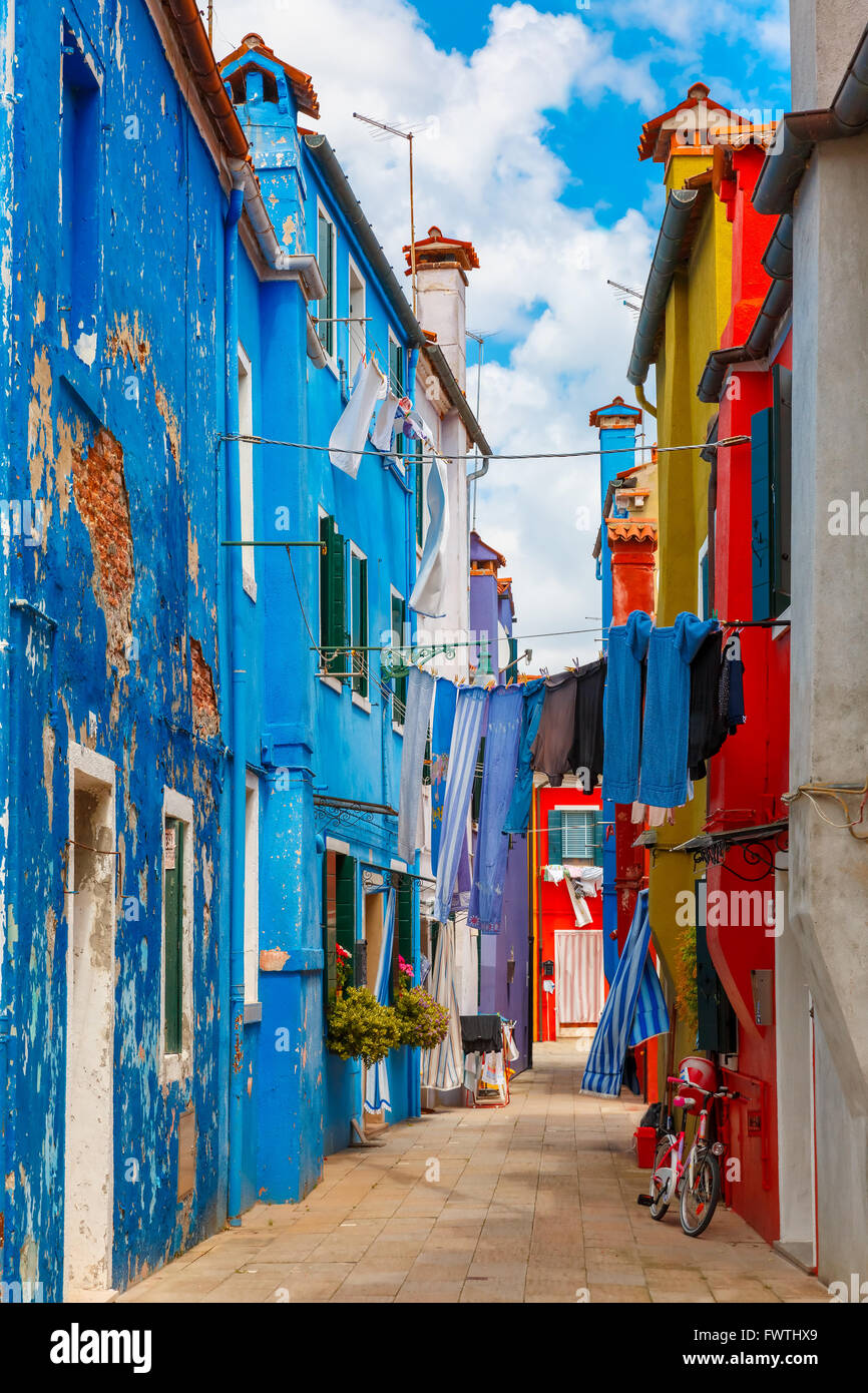 Maisons colorées sur la Burano, Venise, Italie Banque D'Images