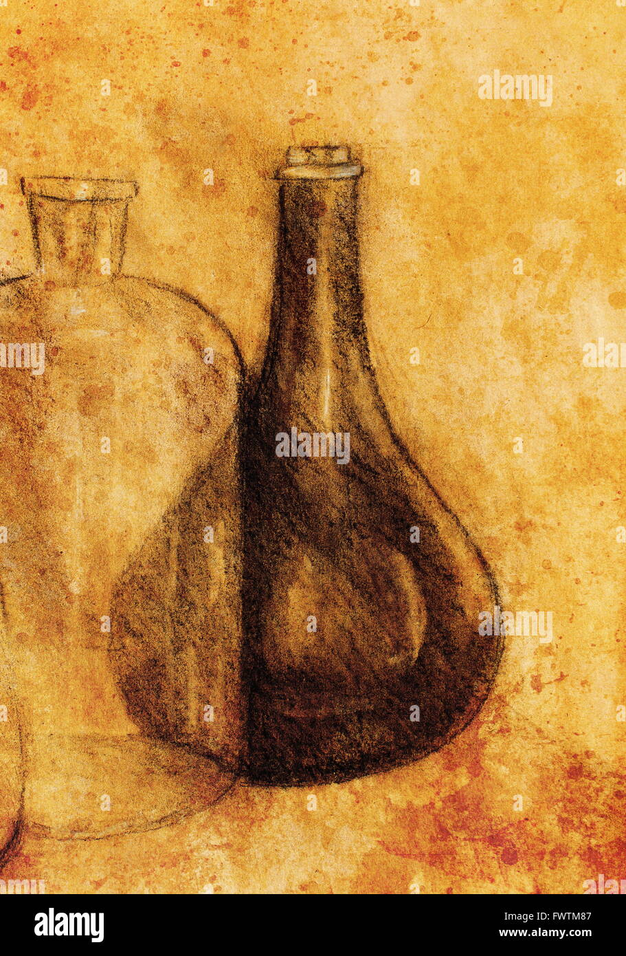 Carafe de dessin sur vigne. Original de la dessiner. Banque D'Images