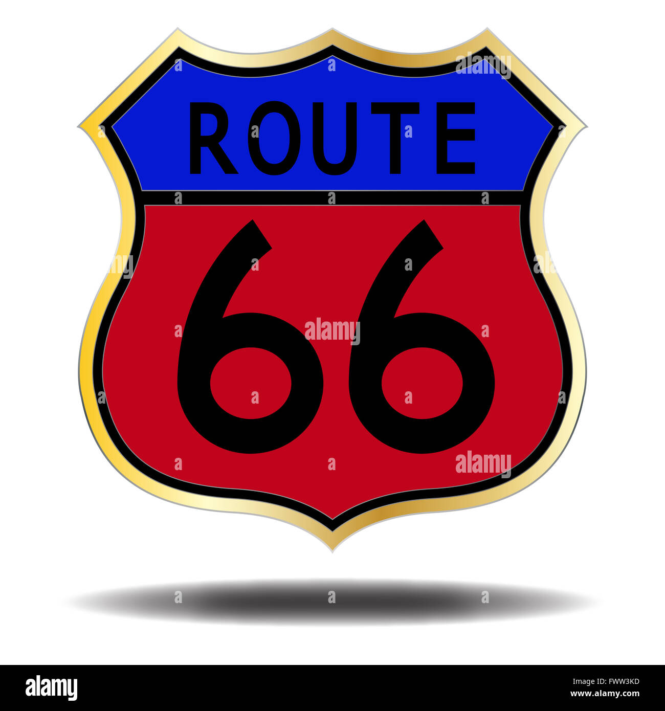 Un signe de route 66 colorés isolé sur fond blanc Banque D'Images Un signe de route 66 colorés isolé sur fond blanc Banque D'Images