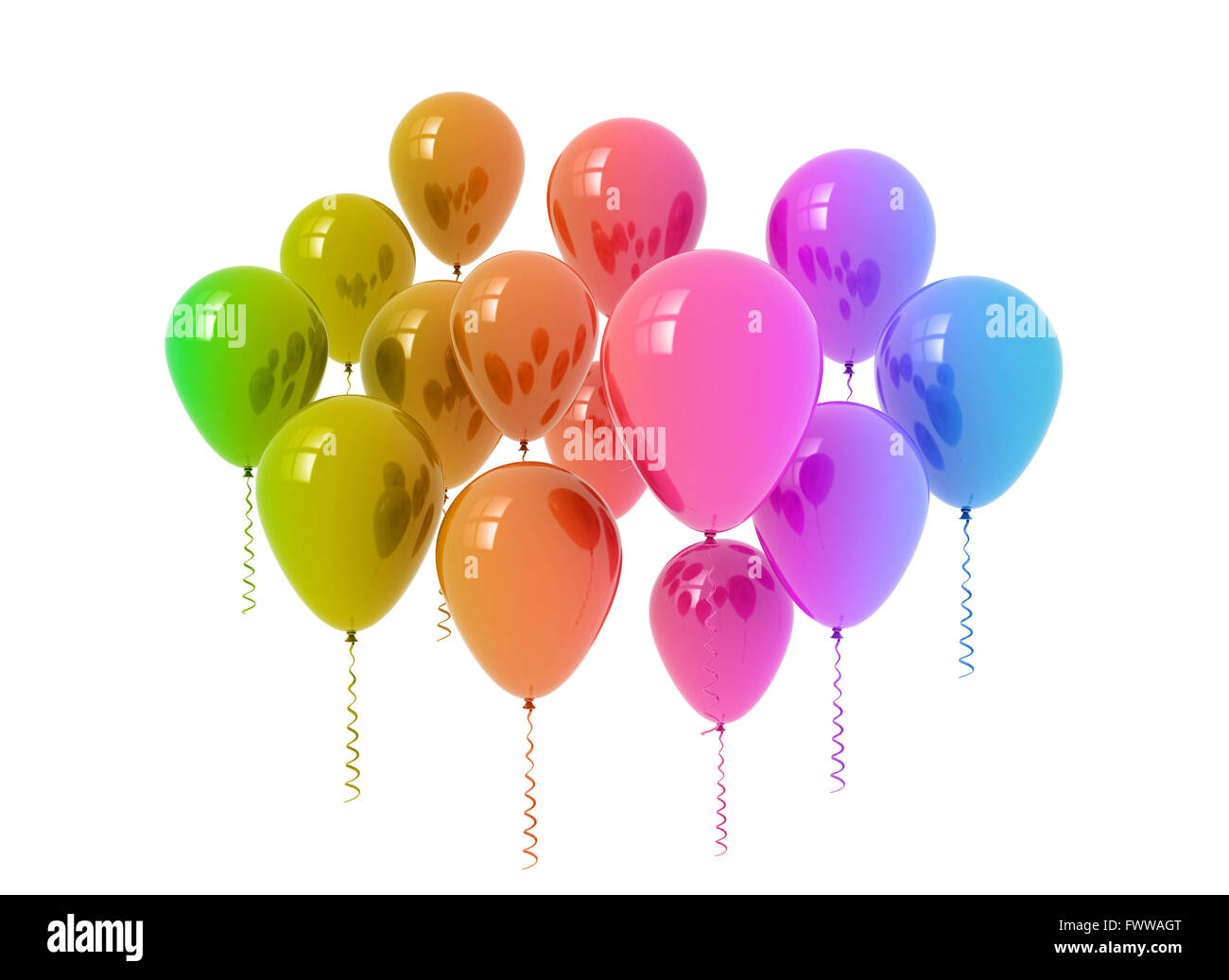 Bouquet de ballons multi couleur isolé sur fond blanc Banque D'Images