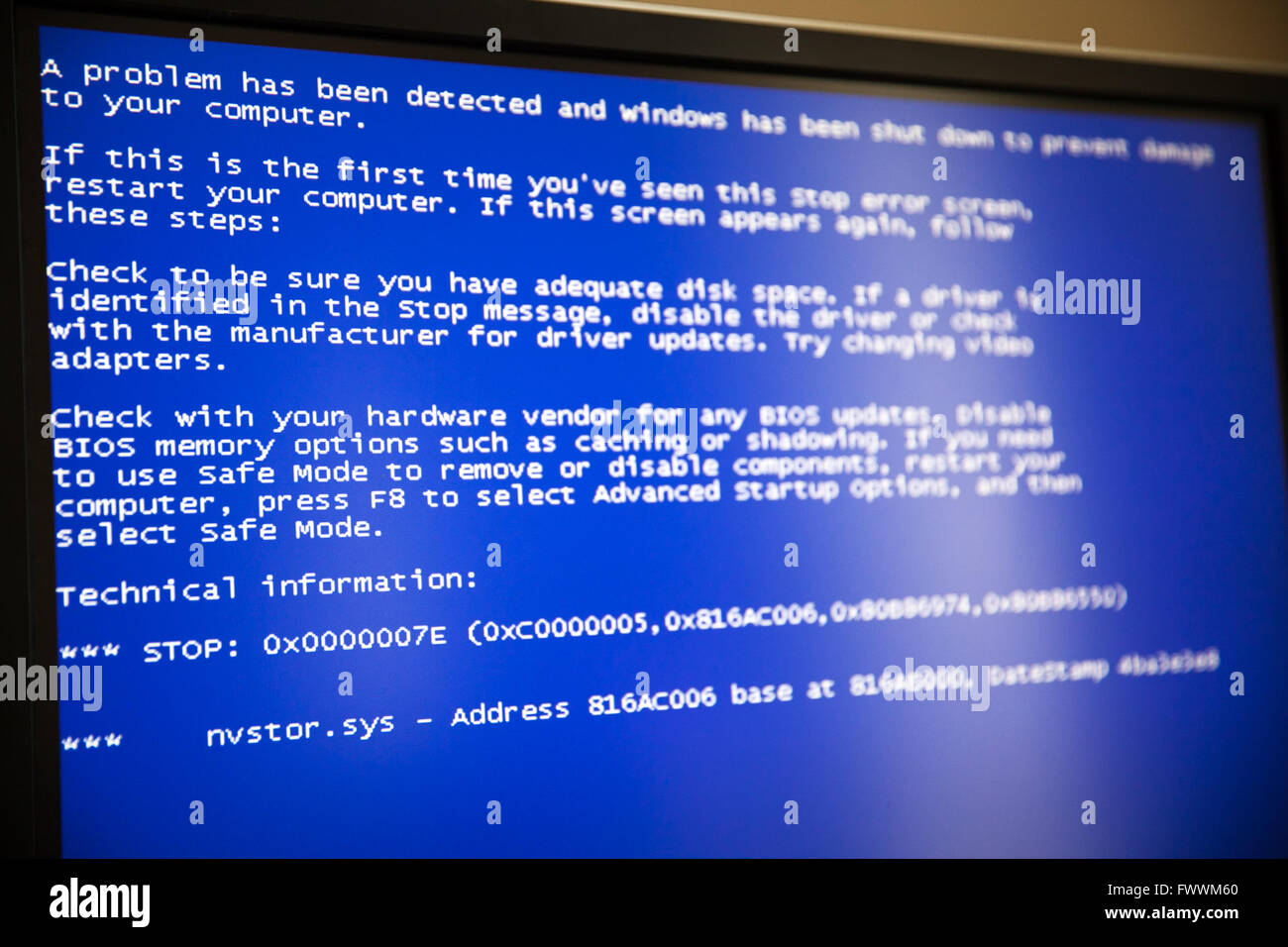 Écran bleu de la mort sur un ordinateur Windows Banque D'Images