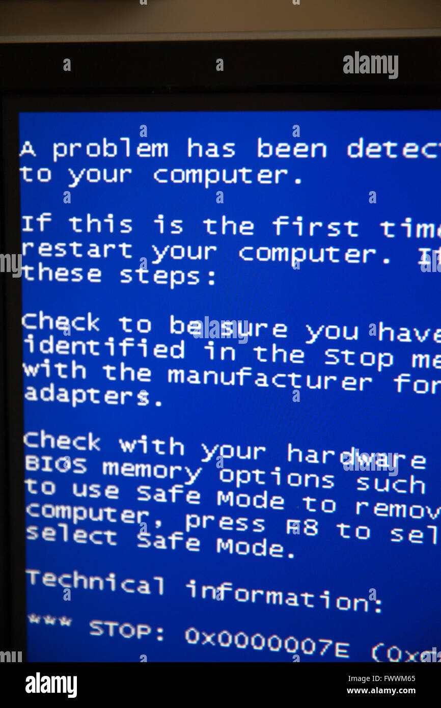 Écran bleu de la mort sur un ordinateur Windows Banque D'Images