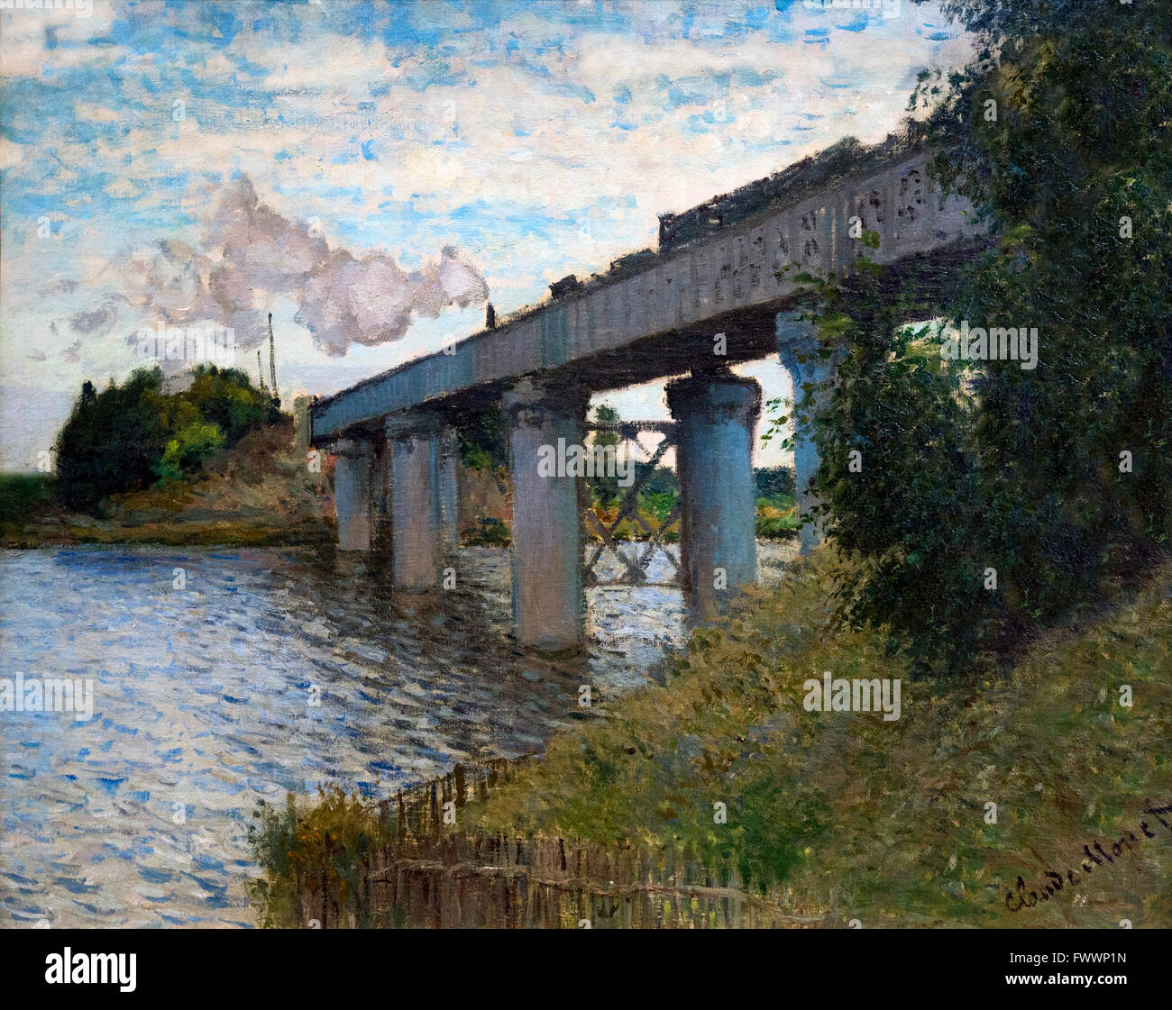 Pont ferroviaire à Argenteuil, le Pont du chemin de fer a Argenteuil, Claude Monet, 1873-4, Musée d'Orsay Paris France Europe Banque D'Images
