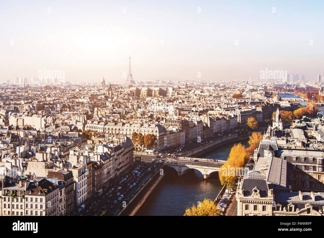 Paris vue panoramique, belle ville aérienne avec la Tour Eiffel en arrière-plan Banque D'Images