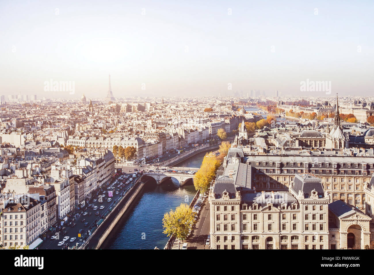 Vue aérienne de Paris, scène panoramique de la Seine et de la tour Eiffel, France Banque D'Images