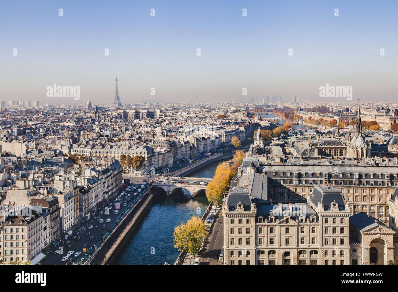 Vue aérienne de Paris, scène panoramique de la Seine et de la tour Eiffel, France Banque D'Images