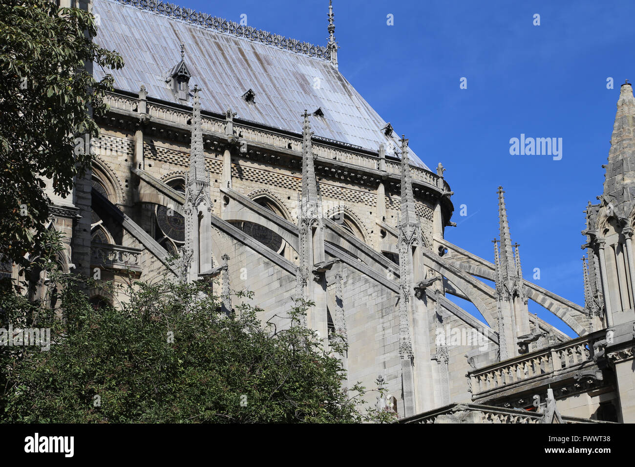 La France. Paris. Cathédrale de Notre-Dame. Gothique précoce. 13e siècle. Arcs-boutants Banque D'Images