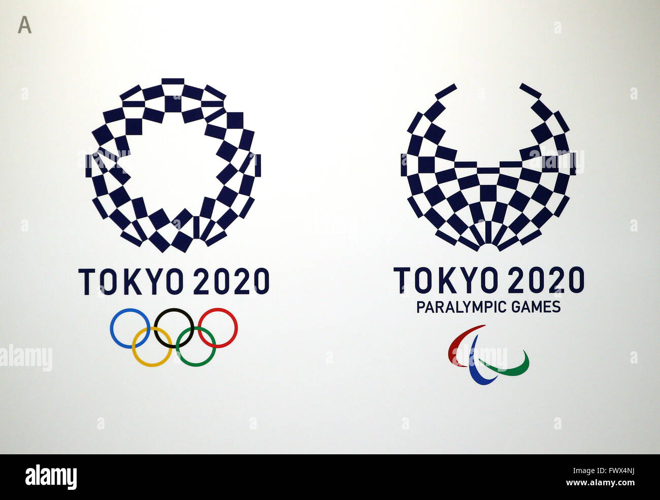 Tokyo, Japon. 8Th apr 2016. C'est l'un des quatre dessins de Tokyo2020 Jeux olympiques et paralympiques qui sont dévoilées par les membres du comité de sélection à Tokyo le Vendredi, Avril 8, 2016. Le comité décidera de la conception finale de l'entrée de 14 599 dessins et modèles industriels le 25 avril. Credit : Yoshio Tsunoda/AFLO/Alamy Live News Banque D'Images