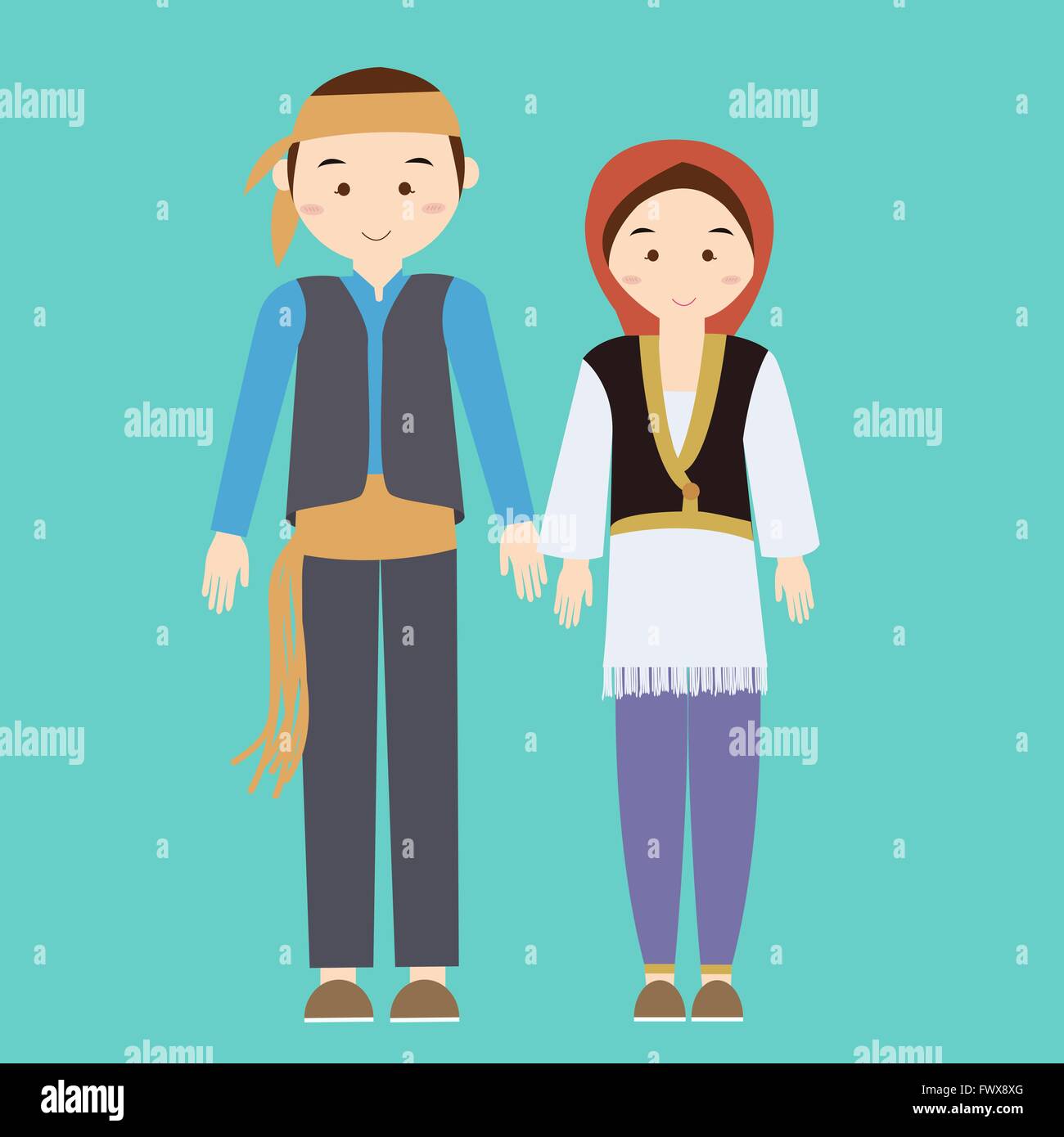 Homme Femme couple wearing turk turc Turquie costume robe vêtements hommes femmes vector illustration Illustration de Vecteur