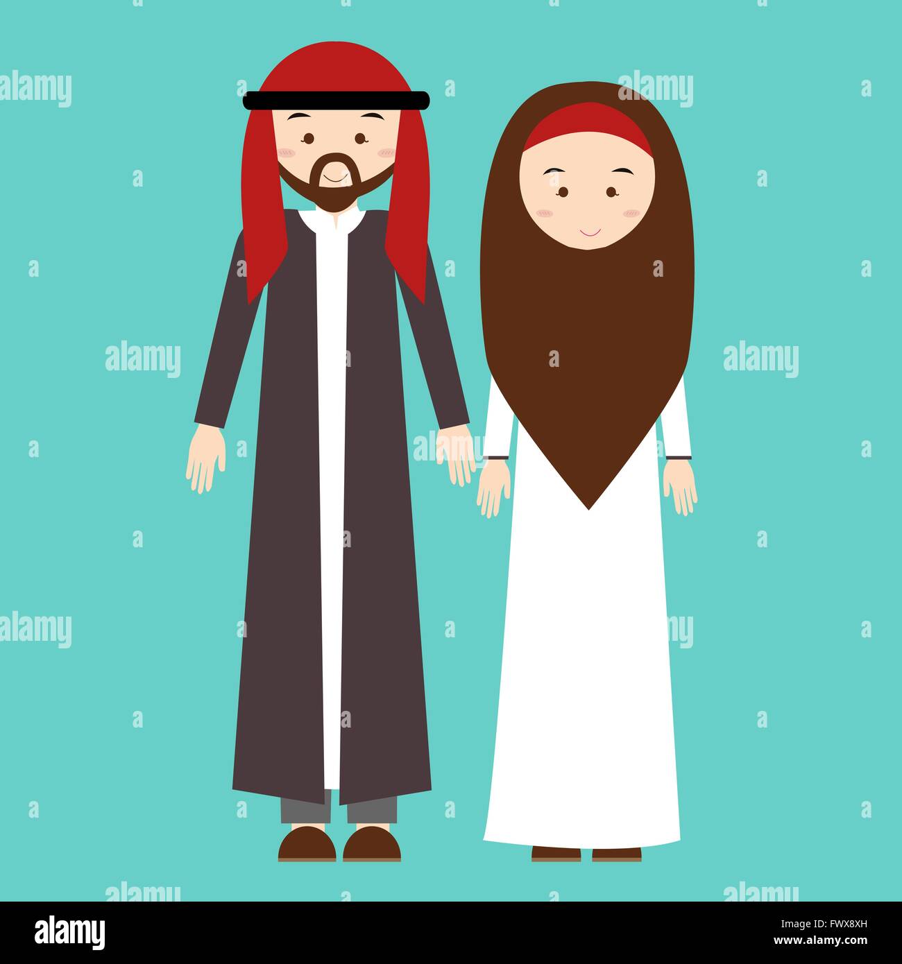 Homme Femme couple wearing costume traditionnel arabe arabe robe vêtements hommes femmes vector illustration Illustration de Vecteur