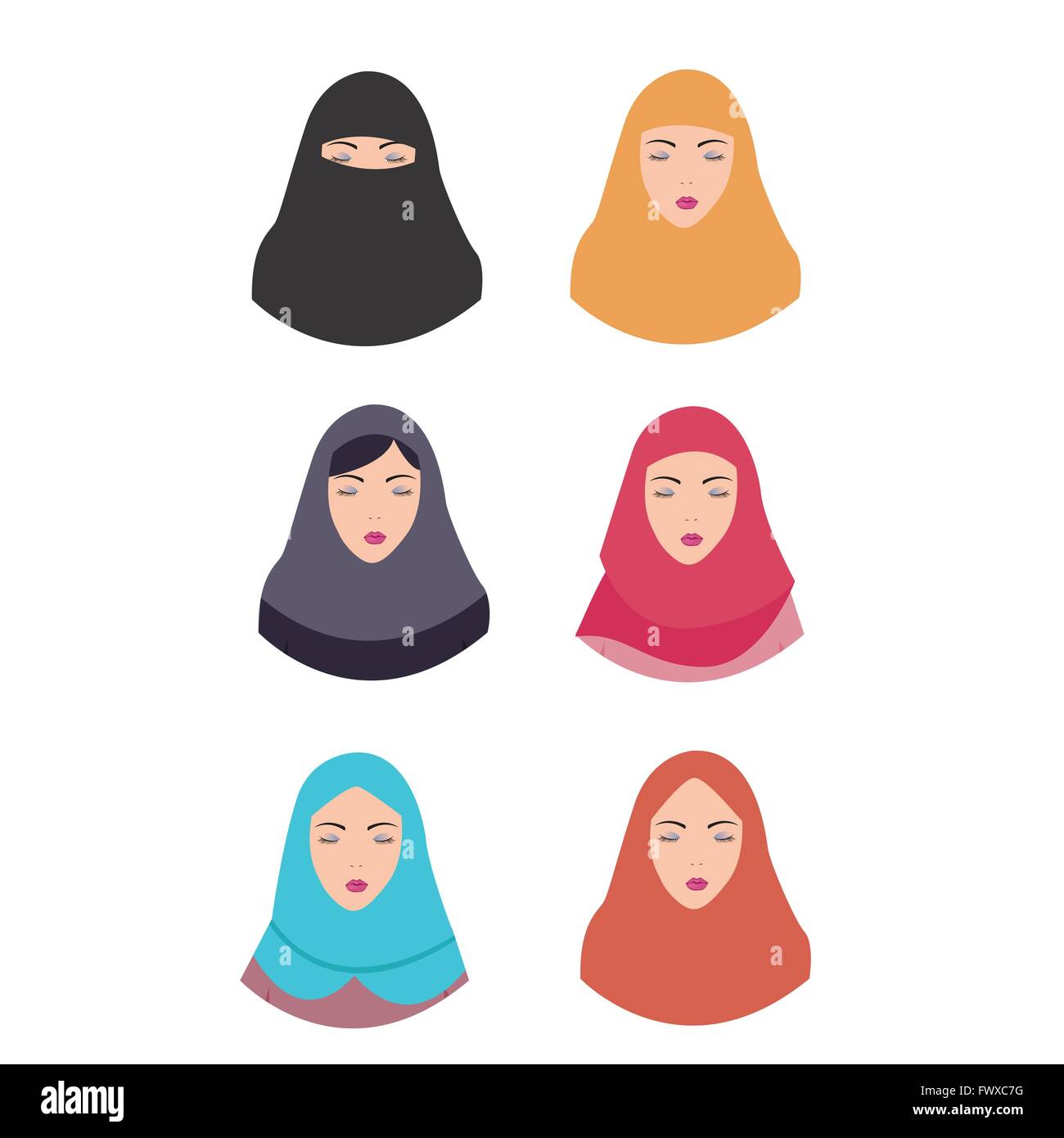 Femme porte le hijab islam voile islamique tradition vecteur illustration  foulard Image Vectorielle Stock - Alamy