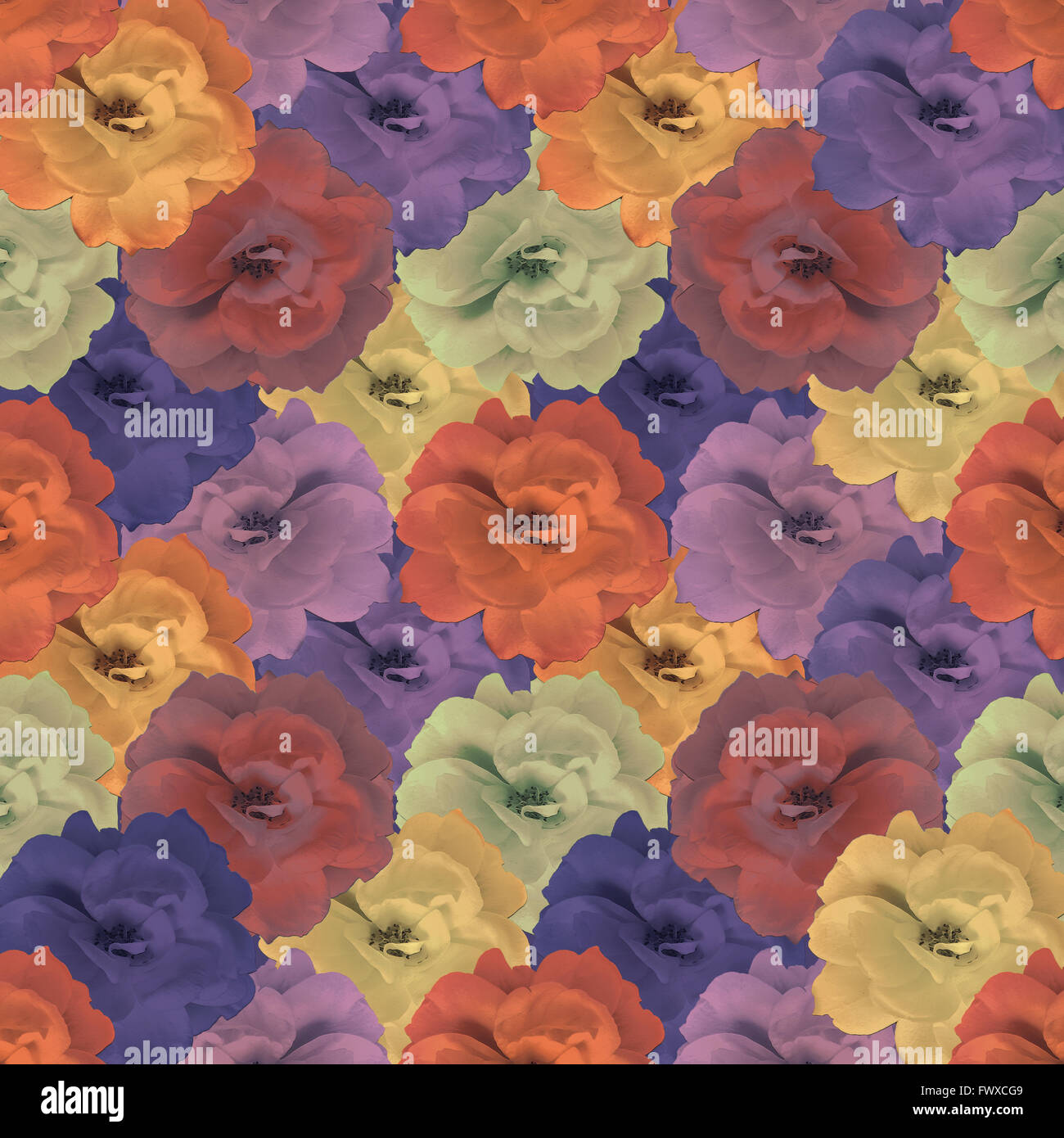 Collage numérique et photo manipulation technique collage floral stylisé seamless pattern design dans des tons multicolores. Banque D'Images