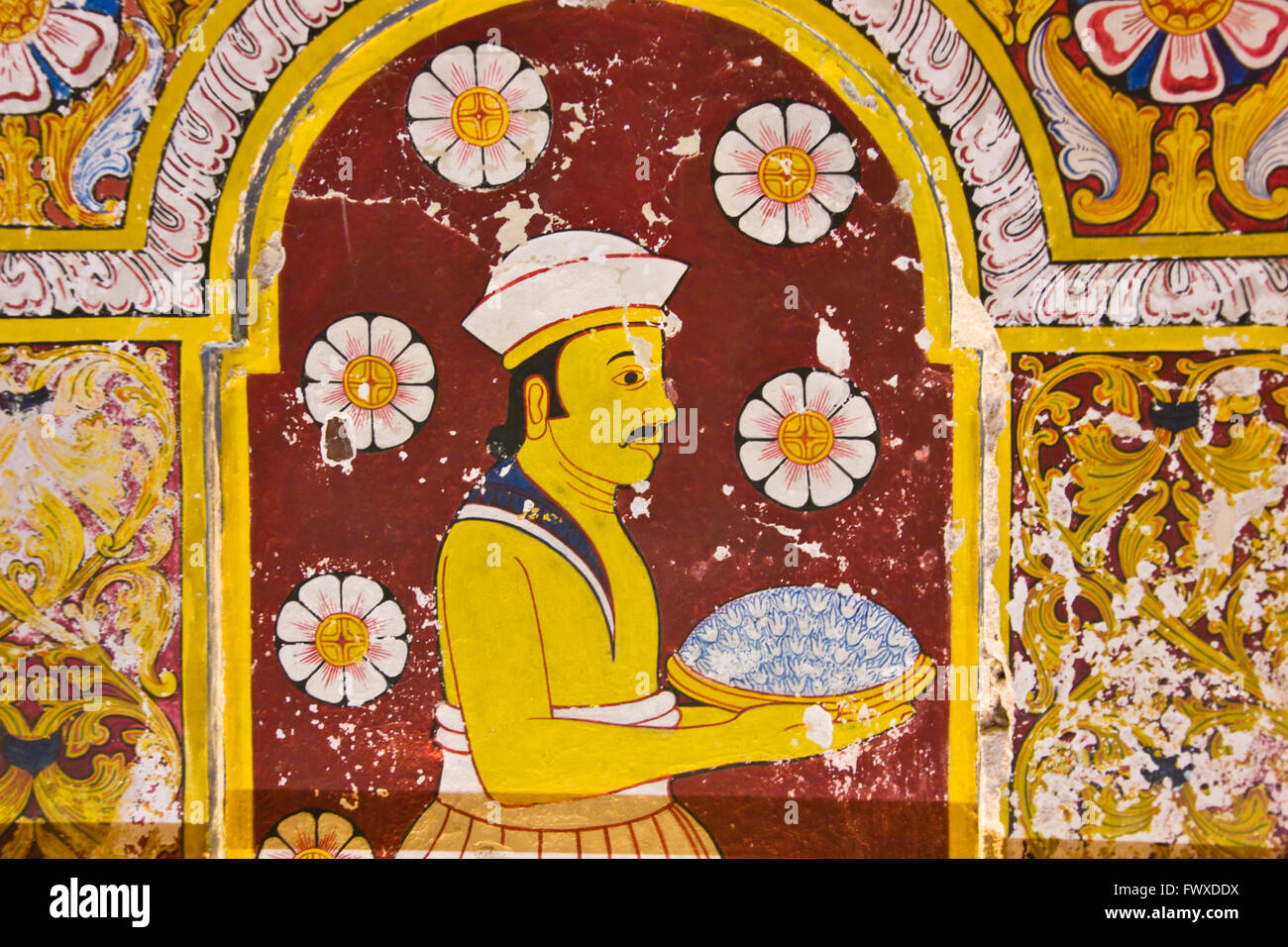 Peinture murale dans le Temple de la dent, Kandy, Sri Lanka Banque D'Images