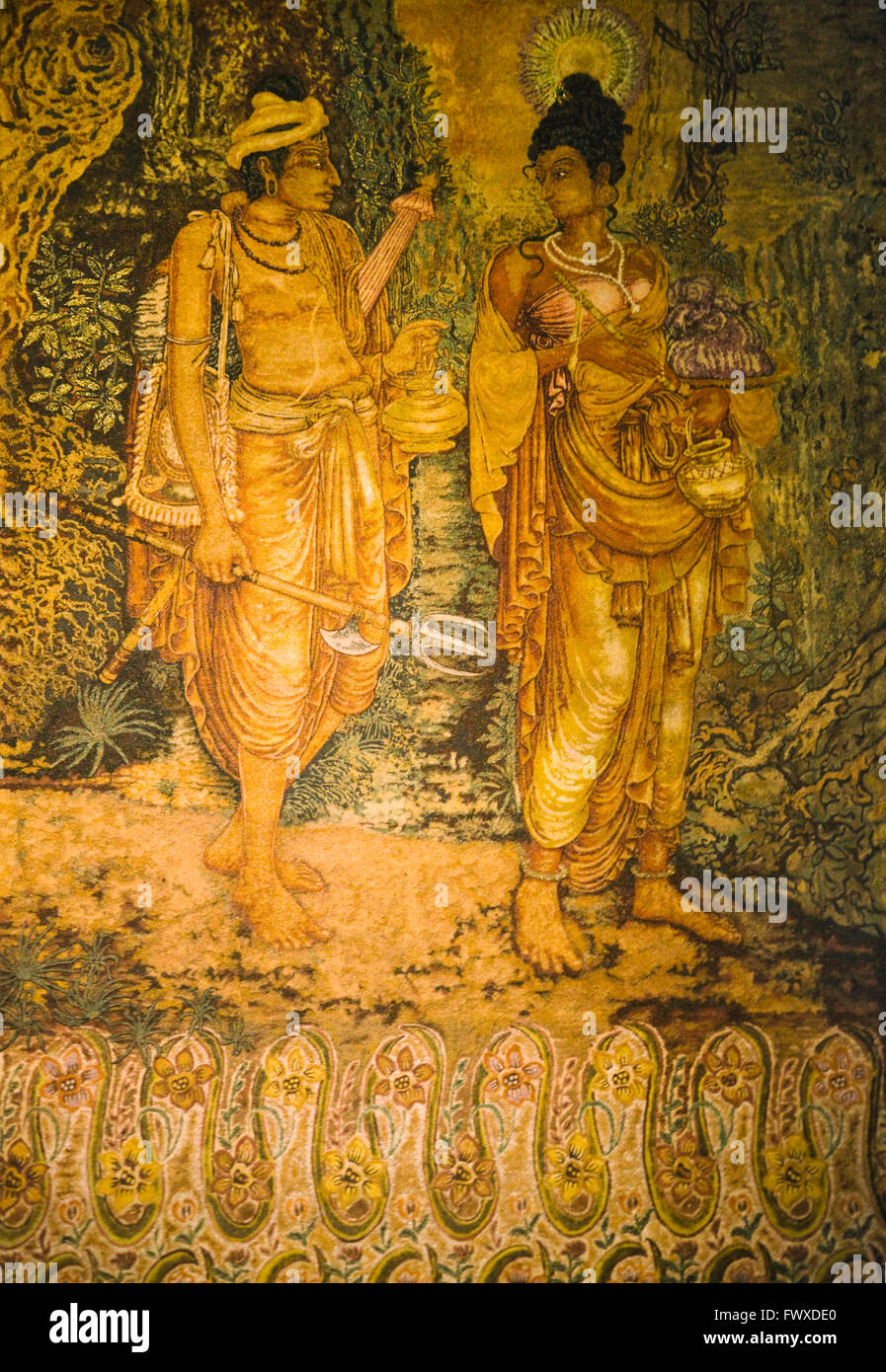 Murale dans le Temple de la dent, Kandy, Sri Lanka Banque D'Images