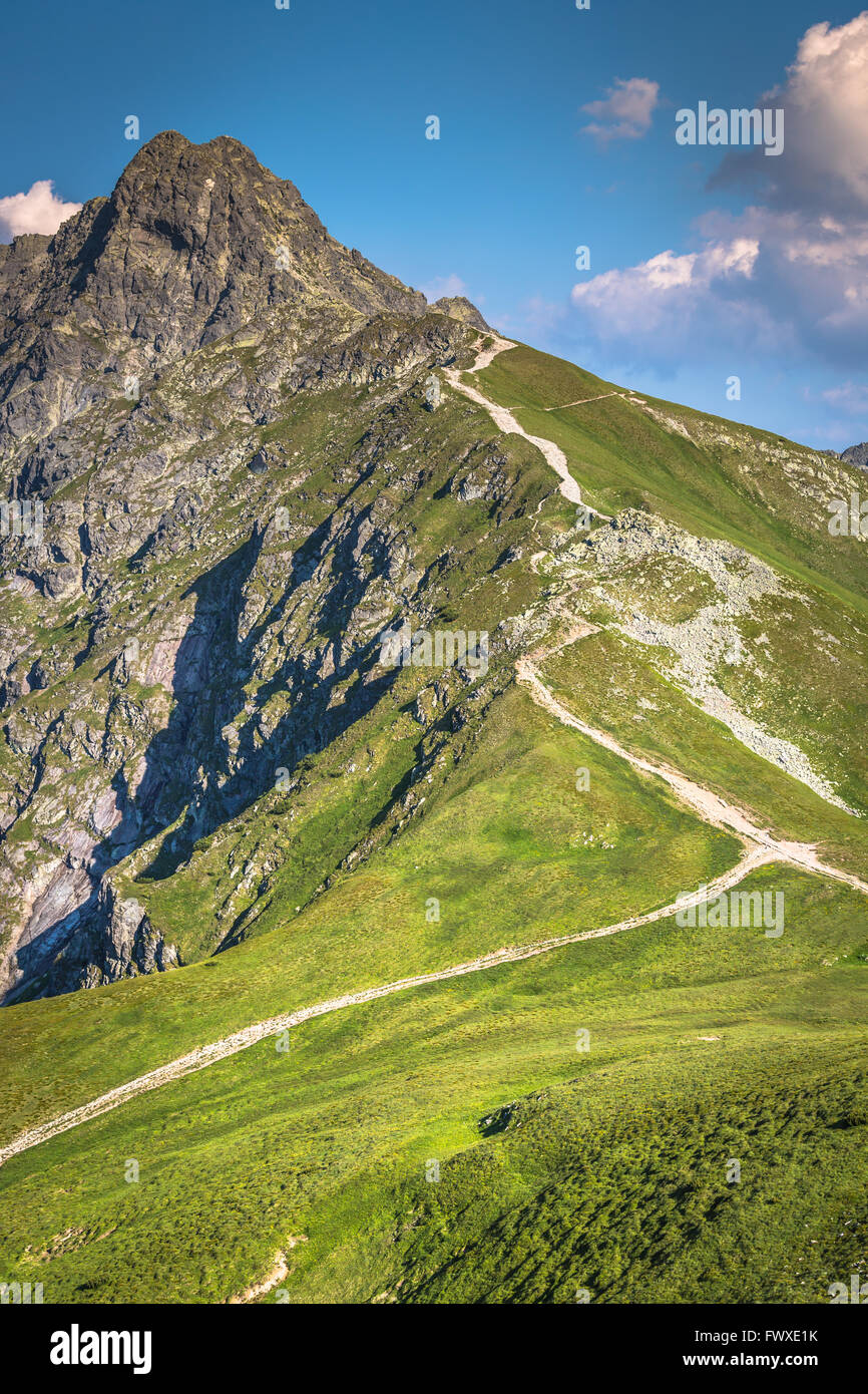 L'été, la montagne Tatra Pologne, vue du mont Swinica à Kasprowy Wierch. Banque D'Images