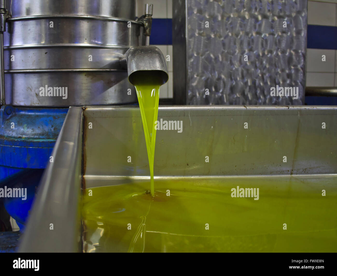 L'huile d'olive d'exécution de la presse Banque D'Images