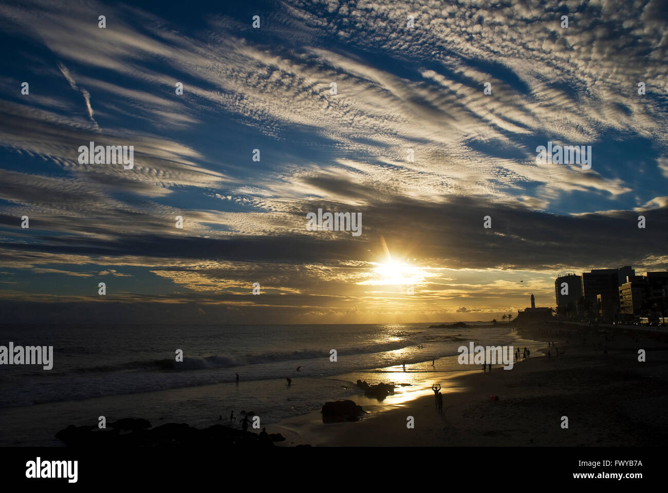 Farol da Barra Beach au coucher du soleil, Salvador, Bahia, Brésil Banque D'Images