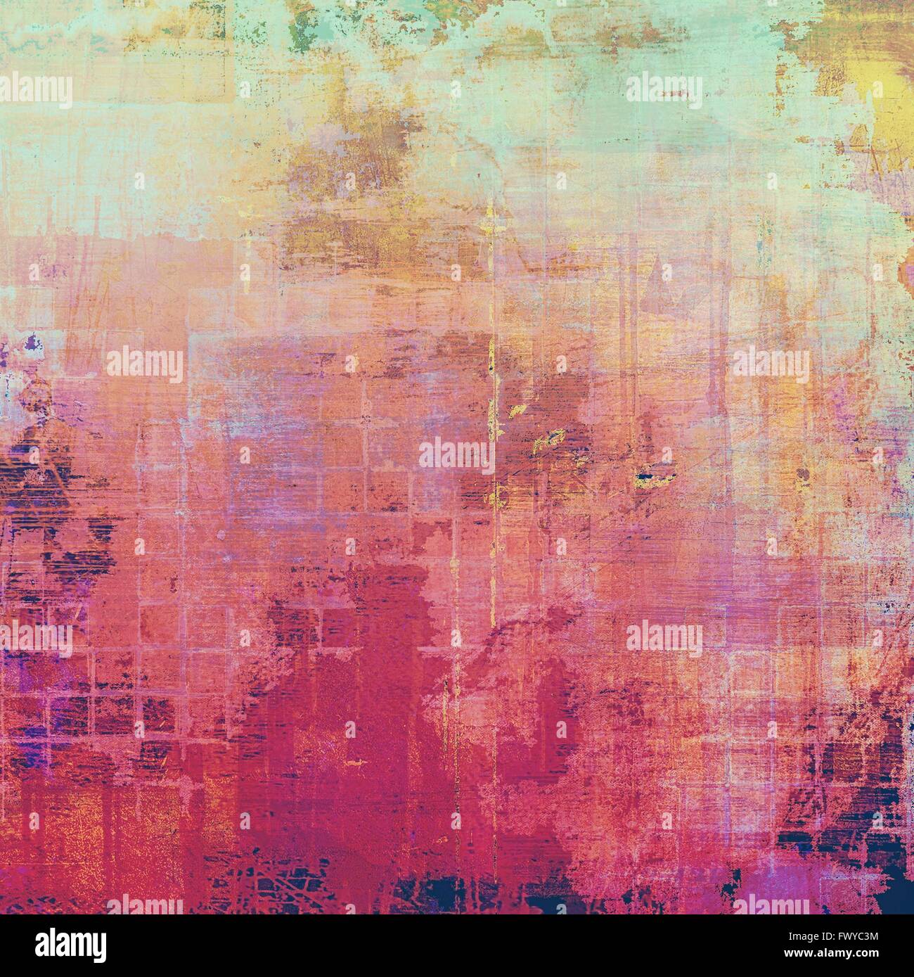 Grunge vintage, ancien arrière-plan. Avec différents motifs couleur : jaune (beige) ; rouge (orange), le cyan, le violet (violet) ; rose Banque D'Images