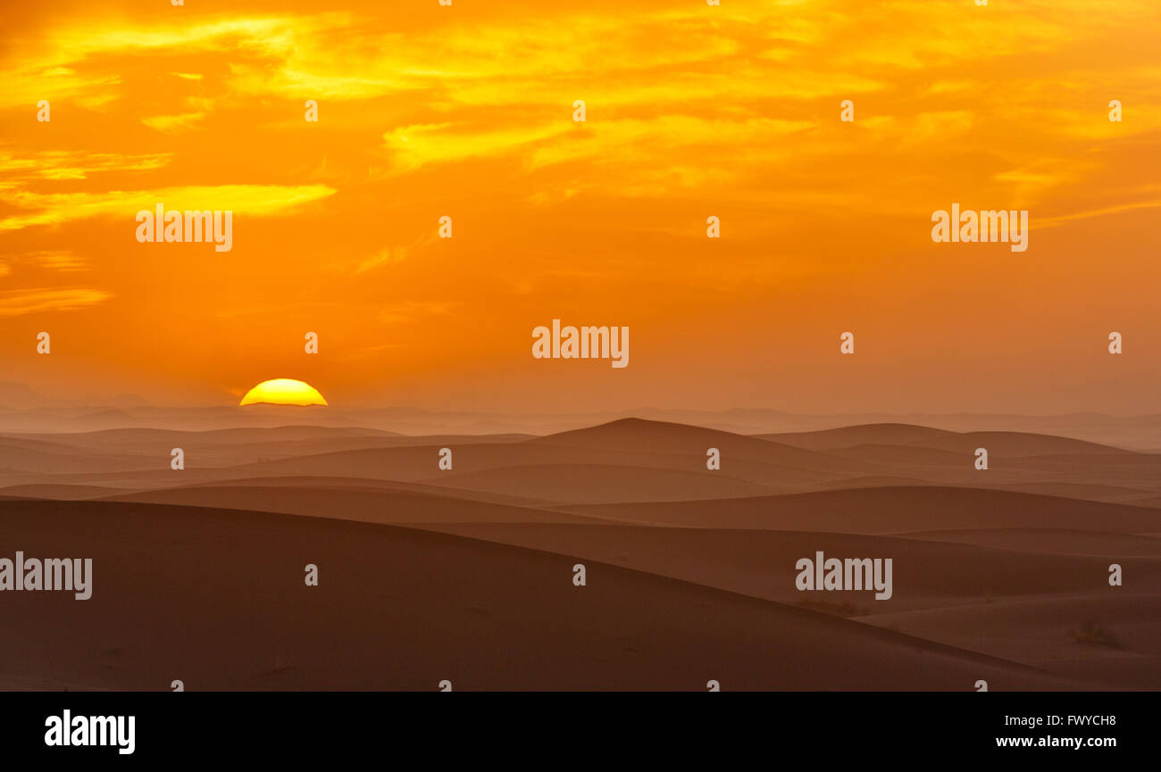 Les Dunes du Sahara occidental près de Mhamid au coucher du soleil Banque D'Images