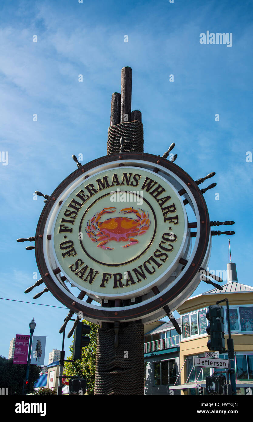 Signe de Fisherman's Wharf, le bord de l'eau, San Francisco, California, USA Banque D'Images
