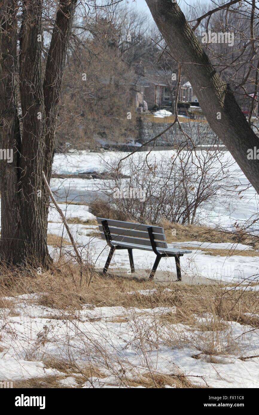 Banc De Parc Vacant Dans Un Parc Rempli De Neige Pendant La Saison D Hiver Photo Stock Alamy