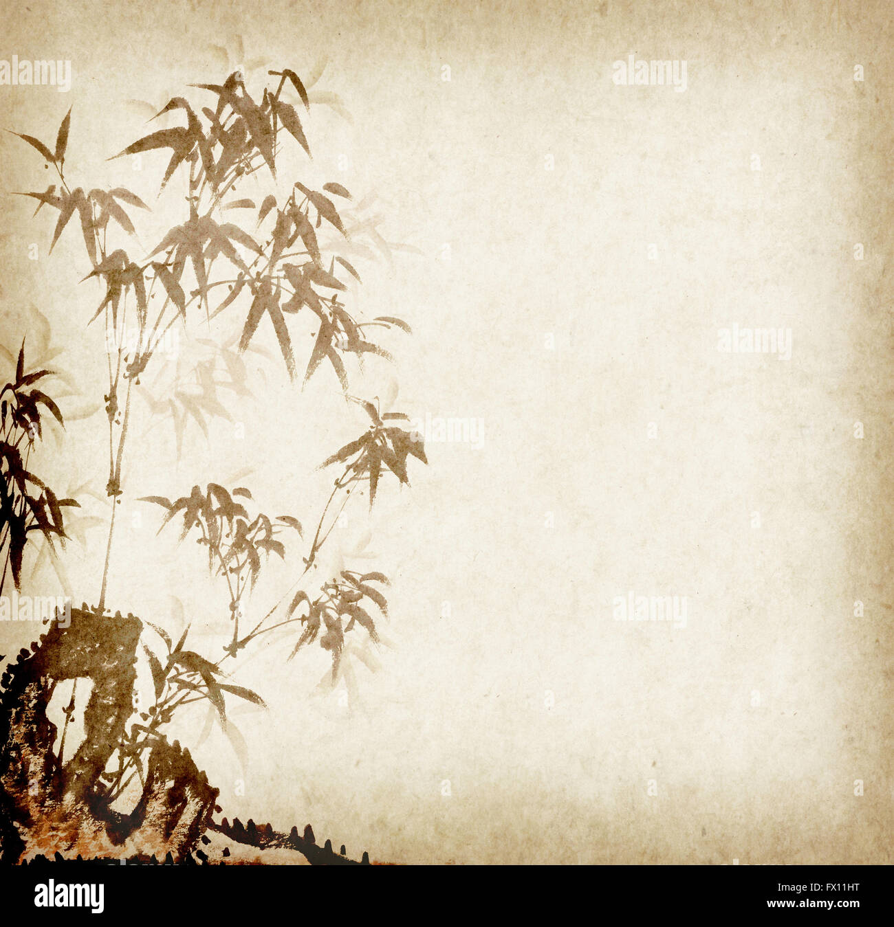 La peinture traditionnelle chinoise bambou sur fond de papier ancien Banque D'Images