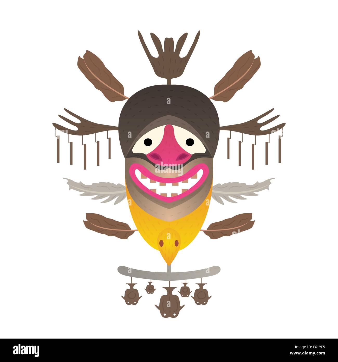 Masque Tribal avec plume et poissons. Vector illustration. Isolé sur fond blanc. Illustration de Vecteur